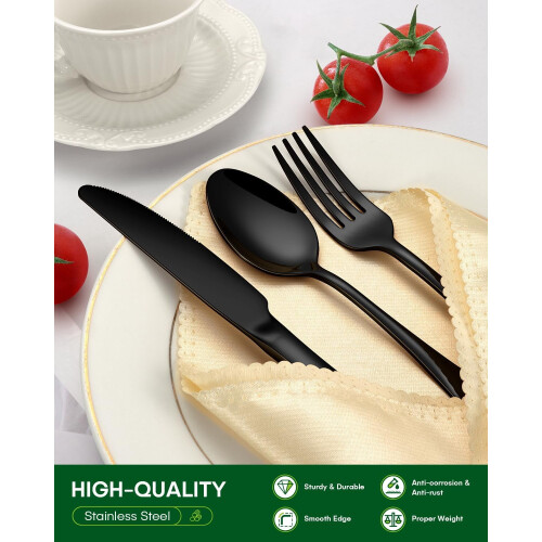 Black Stainless Steel Flatware Set 20-Pc for 4 2