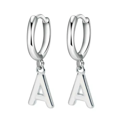925 Silver Hoop Huggie Earrings with Dangle Letters 1
