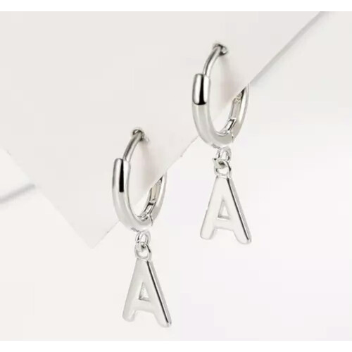 925 Silver Hoop Huggie Earrings with Dangle Letters 2