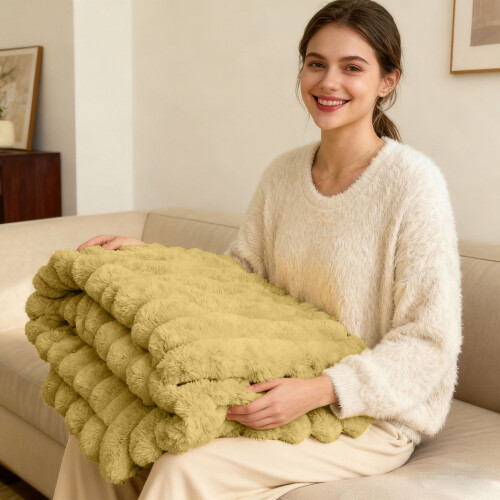 Ribbed Fleece Throw Blanket Yellow 90.5x78.7 in 1