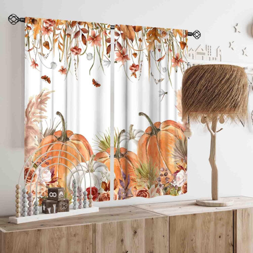 Fall Curtains Farmhouse Thanksgiving Yellow Orange Maple 1