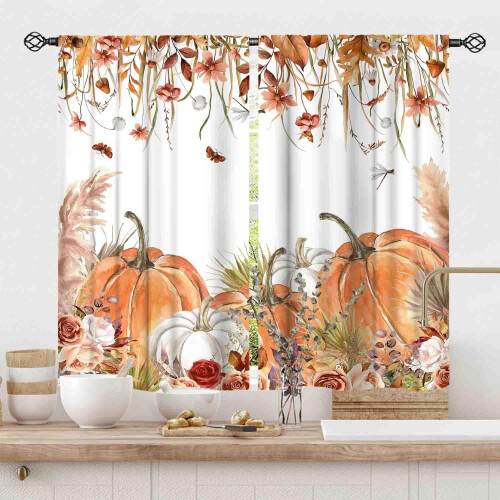 Fall Curtains Farmhouse Thanksgiving Yellow Orange Maple 2