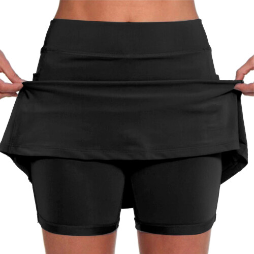 Women's Mid-Waist Solid Skorts with Pockets Black XXL