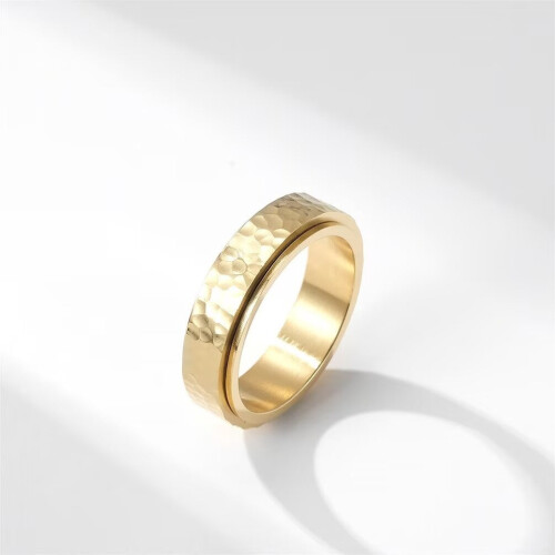 Stainless Steel Rotatable Anxiety Ring Hammered Band Gold 1