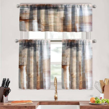 Kitchen Curtains Set Brown Beige 3-Piece Tiers and Valances