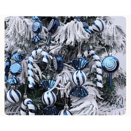 Christmas Candy Ornament Set Blue Plastic Peppermint Candy 1