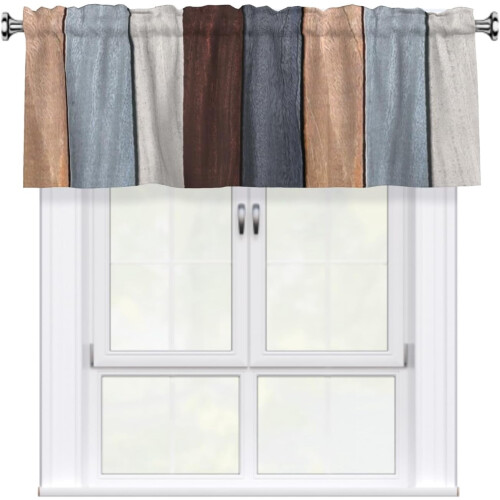 Rustic Wood Board Window Valance Vintage Brown Grey 54x18