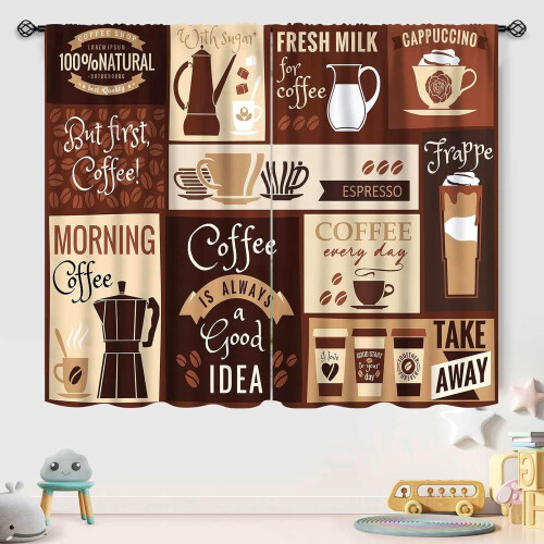 Rustic Latte Coffee Kitchen Curtains Farmhouse Brown 2 2