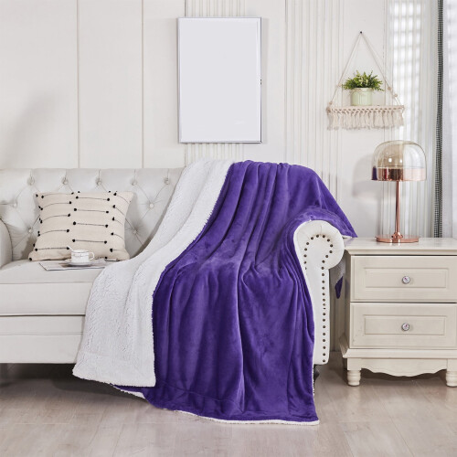 Double-Layer Flannel Fleece Blanket Purple 59x79in 1