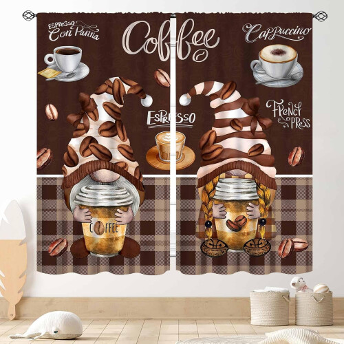 Coffee Gnome Kitchen Curtains Rustic Vintage 52x84 Inch