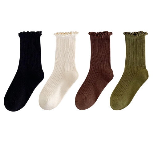 Cotton Mid-Calf Socks for Girls 4-Pack 1