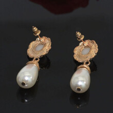 Women's Elegant Golden Tone Faux Pearl Drop Earrings