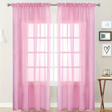 String Rod Pocket Sheer Curtains Pink Polyester 52x84 inch