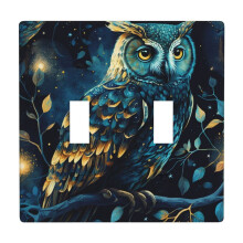 2-Gang Double Toggle Wall Plate with Owl Sky Tree Art