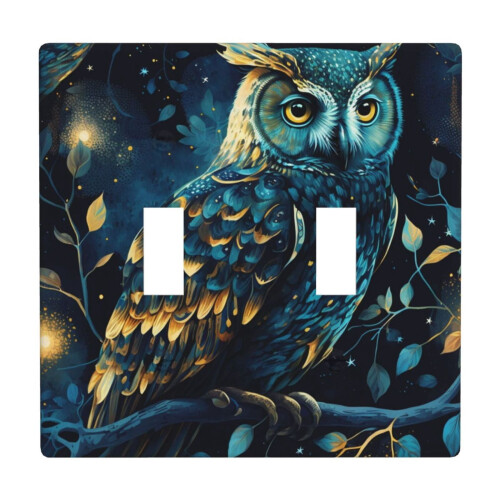 2-Gang Double Toggle Wall Plate with Owl Sky Tree Art
