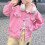 Pink Denim Jacket for Kids Collared Long Sleeve Western 4