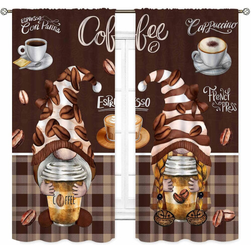 Coffee Gnome Kitchen Curtains Rustic Vintage 52x84 Inch 1