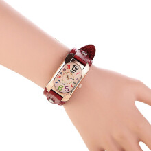 Vintage faux leather women's analog quartz wristwatch red