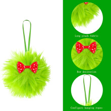 Lime Green Faux Fur Pom Pom Christmas Ornaments 6 Pack