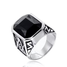 Men's Stainless Steel Masonic Ring Silver Black Size 7-13