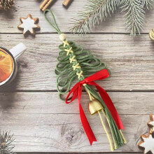 Rustic Woven Christmas Ornaments Army Green Linen 6 pcs