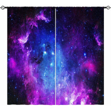 Galaxy Space Curtains Purple Pink Blue Nebula Print Rod