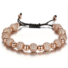Adjustable Braided Bracelet Rose Gold Beads Black Rope