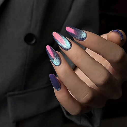 Cat Eye Press-on Nails Long Stiletto Glitter Gradient