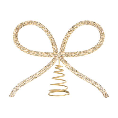 Metal Rhinestone Bow Tree Topper Silver Gold Spring Base