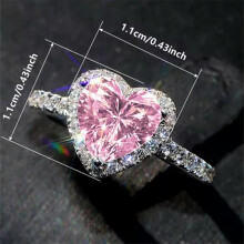 Heart Cut Cubic Zirconia Ring Silver Plated Size 5-12 Pink