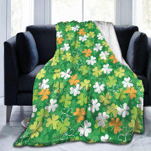 Flannel Fleece Blanket Shamrock Design Green 50x40 Inch