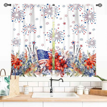 4th of July Curtains Red Blue Floral Star Fireworks Design