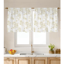 White and Gold Rose Kitchen Curtains 26x24 inch