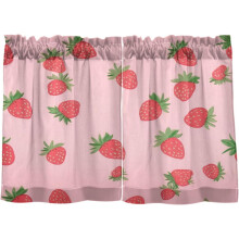 Strawberry Cartoon Red Kitchen Curtains 36 Inch Short Tier