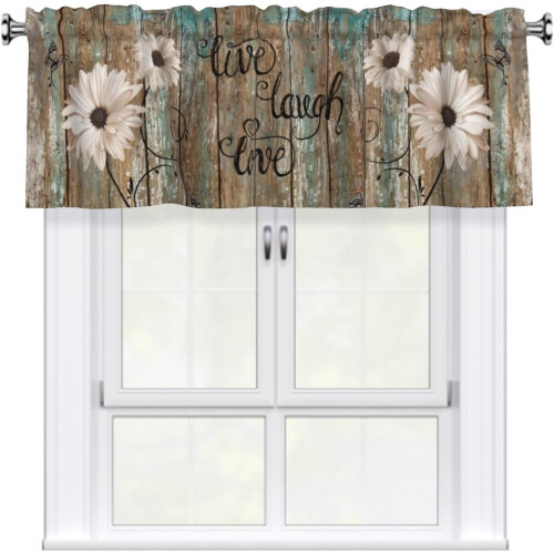 Rustic Daisy Window Valance Vintage White 54x18 Inch 1 Panel