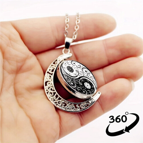Double-Sided Gem Necklace Moon Pendant Vintage Sweater 1
