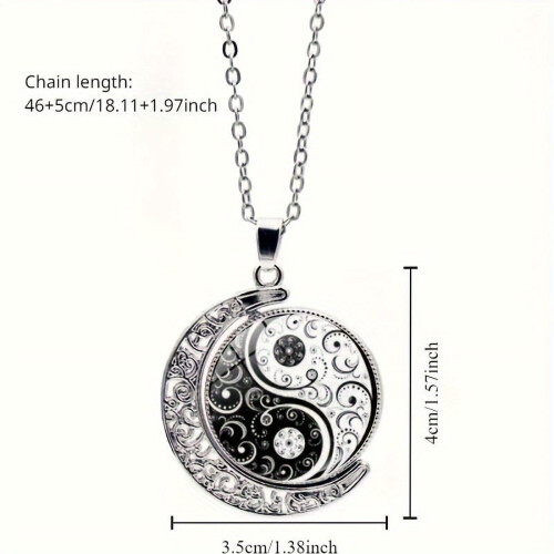 Double-Sided Gem Necklace Moon Pendant Vintage Sweater 2