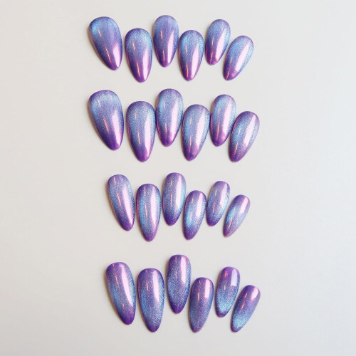 Cat Eye Press-on Nails Long Stiletto Glitter Gradient 1