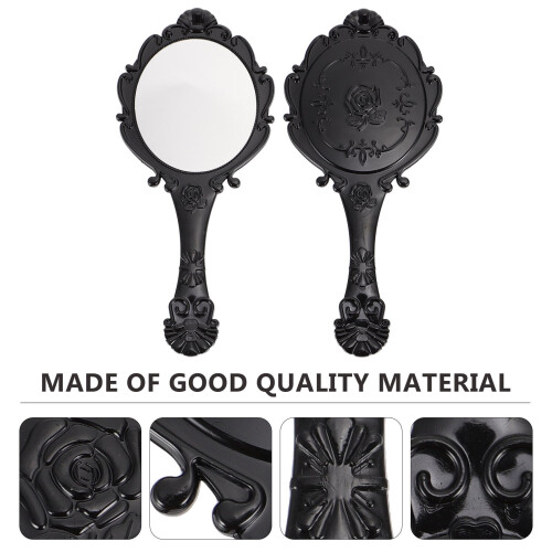 Retro Handheld Glass Mirror with Black Handle 2 Pieces 1