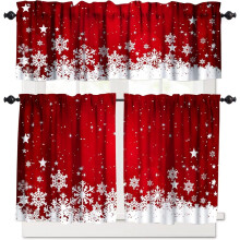 Christmas Kitchen Curtains and Valance Set Red Snowflake
