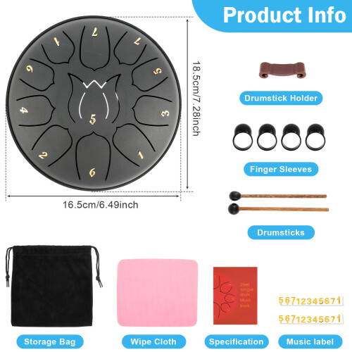 Steel Tongue Drum 11 Note 6 Inch Rustproof 1