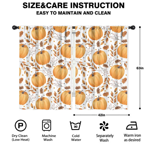 Pumpkin Pattern Thanksgiving Curtains 2 Pack 42x63 in Rod 1