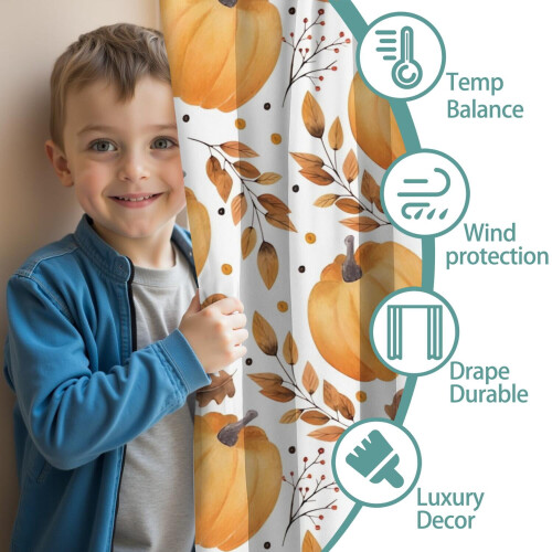 Pumpkin Pattern Thanksgiving Curtains 2 Pack 42x63 in Rod 2