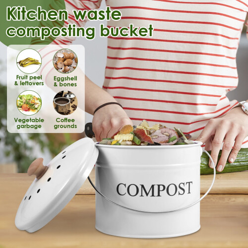 Kitchen Compost Bin Metal Countertop 0.8 Gallon with Lid 2