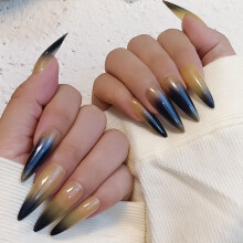 Silver Shimmer Fake Nails Long Gradient Set for Women and