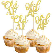 Glitter Cupcake Toppers Gold 12 pcs for 15th–70th Birthday