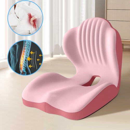 Car Seat Cushion with Back Support Memory Foam L-Shaped Pink