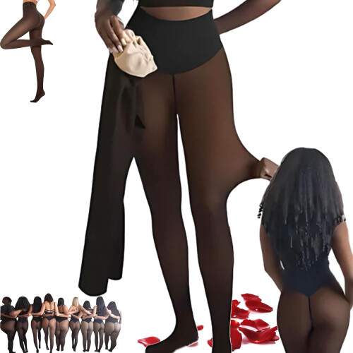 Magic Fleece Lined Leggings Plus-Size Warm Bare-Leg Tights