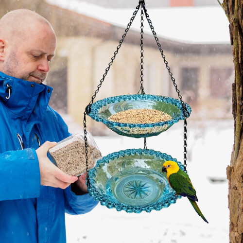 Window Bird Feeder Hanging Tray with House Design 2