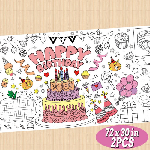 Cake Coloring Poster 30 x 72 Inch Tablecloth 2 Pieces